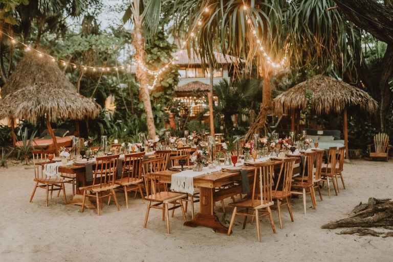 costa rica A wedding reception set up on the beach in Playa, Mexico.