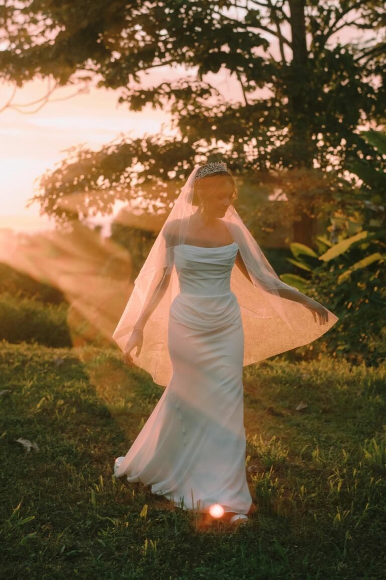 Best Documentary Wedding Photographers In Costa Rica | Adri and Lucas 8 Bride backlit by golden hour light in Santa Teresa, Costa Rica